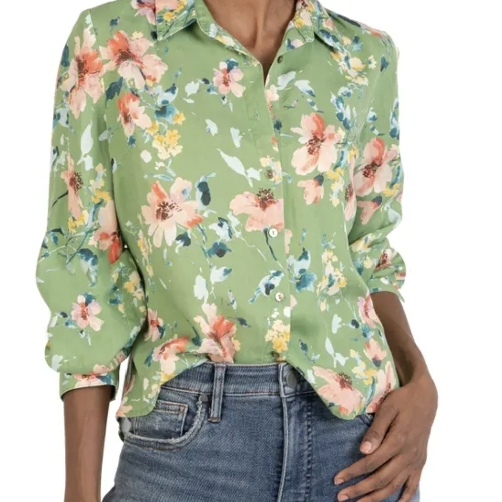 Kut from the Kloth Women's Floral Green Blouse Size XS